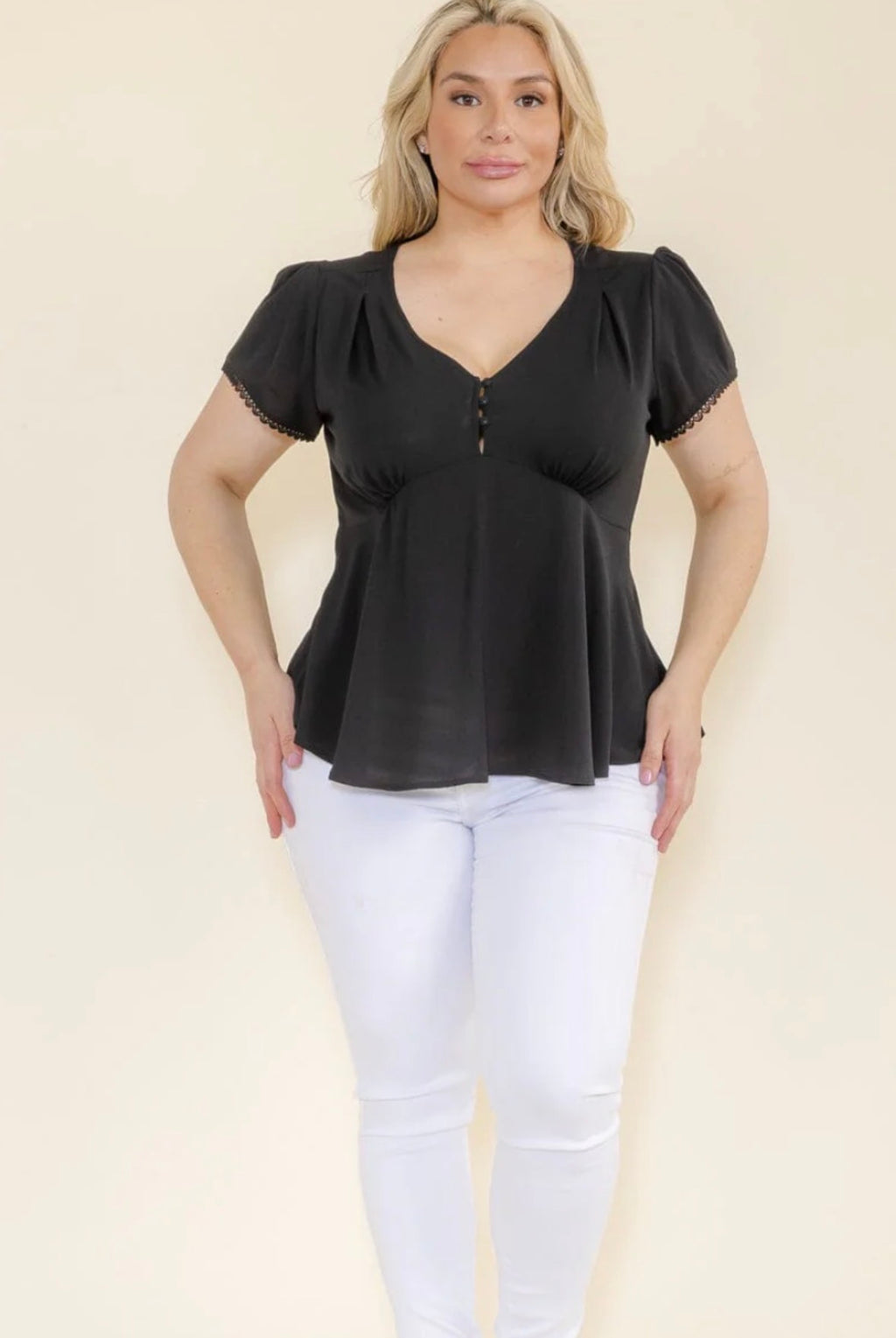 Black Caped Sleeve Top