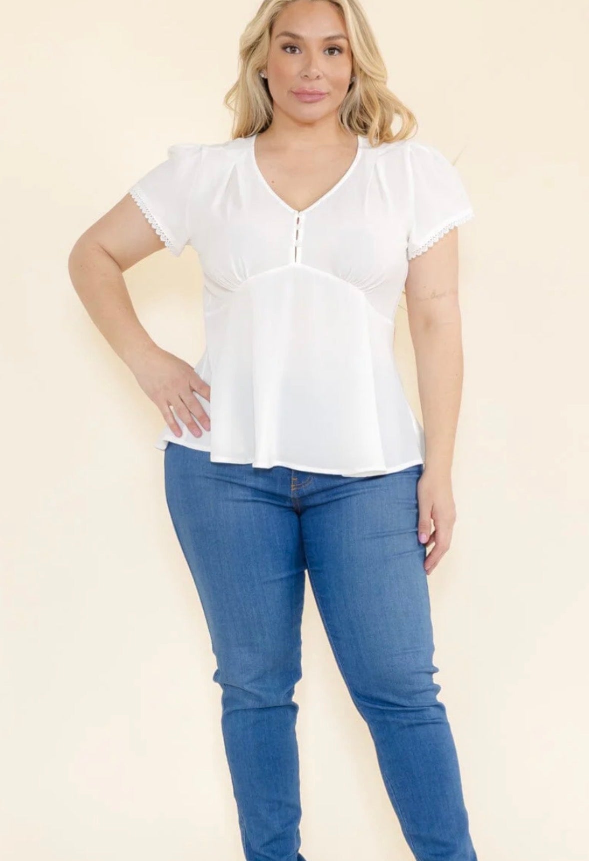 White Caped Sleeve Top