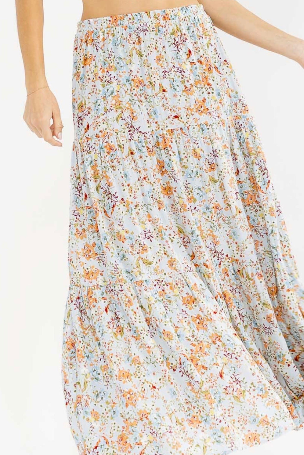 Blue Boho Floral Skirt
