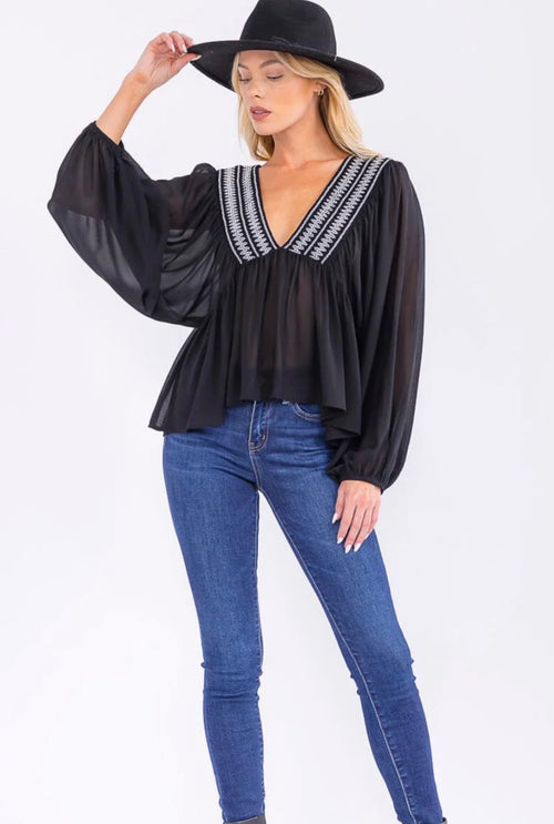 Black Peasant Top